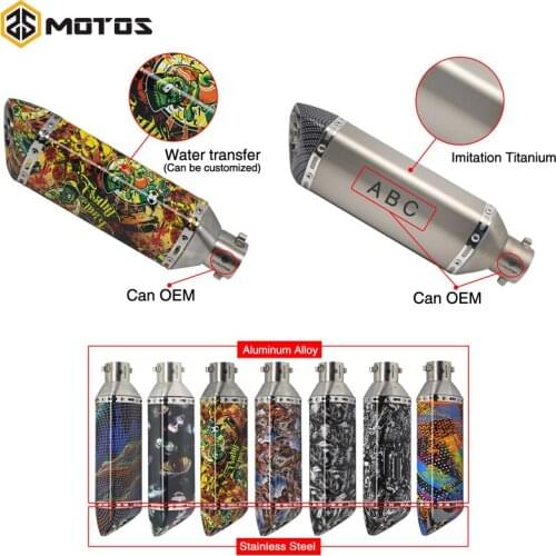 ZS MOTOS 13 Styles Water Transfer Colorful Muffler Exhaust Pipe Motorcycle Silencer 51mm Universal Exhaust Modified Scooter Bike