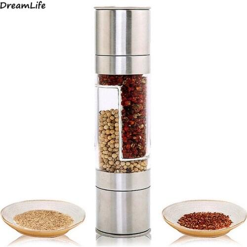 2 in 1 Stainless Steel Seasoning Grinding Manual Pepper Grinder Salt & Pepper Mill Grinder Kitchen Tools Accessories For Cooking