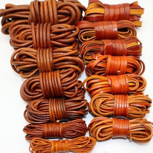 5m/lot leather cords vintage genuine leather strip retro flat round Leather rope Necklace Bracelet woven DIY accessories jewelry