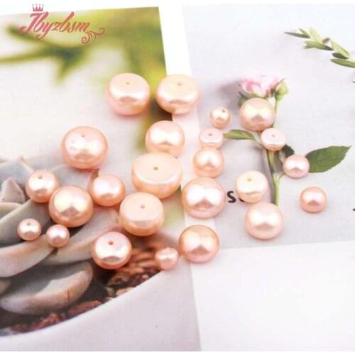 Fashion Jewelry 3A Grade Half Drilling Pink Freshwater Pearl Button Beads Natural Stone Beads For Yourself DIY Earring 5 Pair