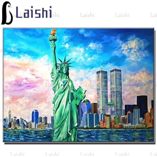 5D square round stones Creativity New York Statue of Liberty, Petronas Twin Towers, World Trade Center diamond painting mosaic