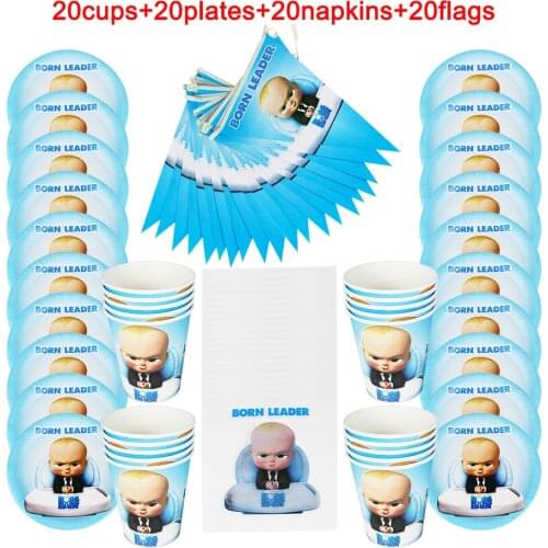 80pcs Baby Boss Theme Disposable Tableware kids Birthday Party Paper Cups +Plates+Napkins+Flags Set Little Leader Party Supplies