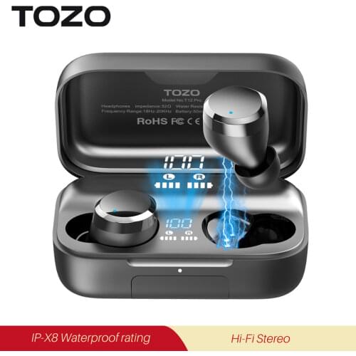 TOZO T12 Pro Wireless Earbuds Bluetooth Headphones Premium Fidelity Sound Quality Charging Case Digital Display IPX8 Headset