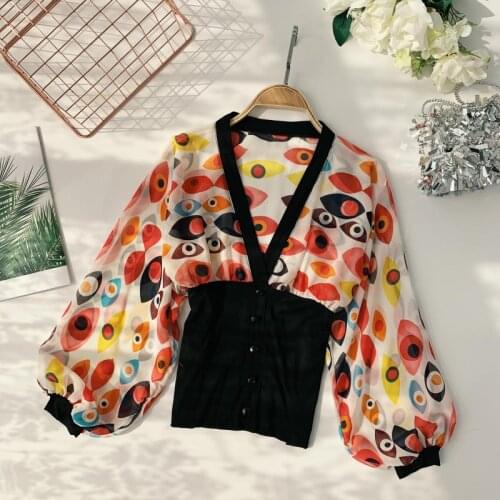 Fashion Woman Blouses 2020 Summer Spring Korean Puffy Sleeve Top V-Neck Collect Waist Blouse And Top Women DD2531