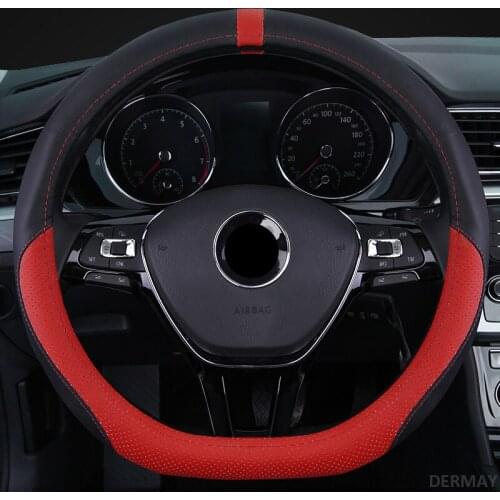 DERMAY D Shape Sport Genuine Leather Steering Wheel Cover for VW Scirocco 2009 2010 2011 2013 2014 2015 2016