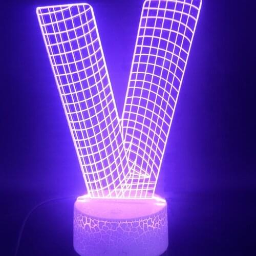 3D Lamp 3 D Mesh Letter V Novelty Present for Children Touch Sensor Hologram Multi-color with Remote Usb Led Night Light Lamp