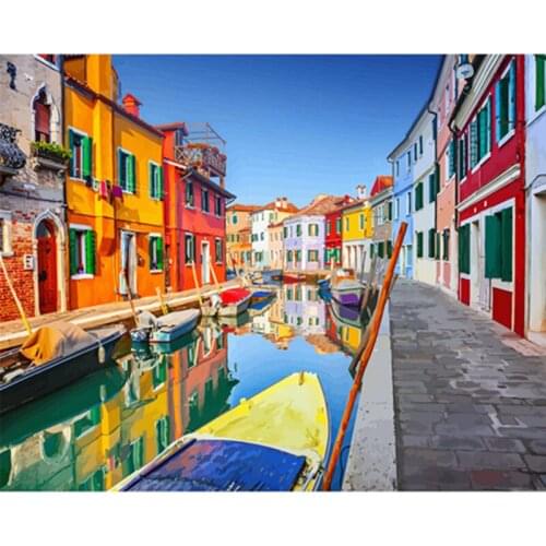 Painting By Number 40x50cm DIY Water City Reflection Landscape Wall Art Gift DIY Pictures By Numbers Canvas Kits Home Decoration