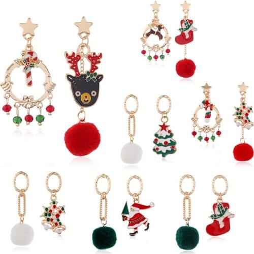 Christmas Day series cute fashion earrings deer Santa Claus christmas tree Cane candy bell drop earrings Jewelry accessories
