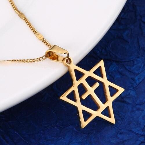 Stainless Steel Mens Star of David Pendant Necklace Trendy Cross Megan David Jewish Star Chain Jewelry