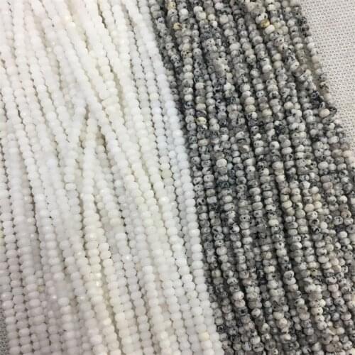 Genuine Black Sesame White Jade Hand Cut Loose Gemstone Faceted Rondelle 3*4mm Natural Stone Bead for Therapy Health Care