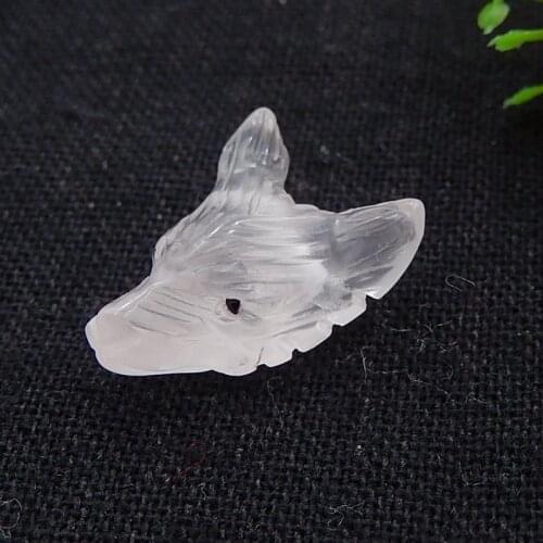 Natural stone Rose Quartz Carved wolf head Charms Pendant Bead,Semiprecious pendant jewelry 21x15x9mm,2.5g
