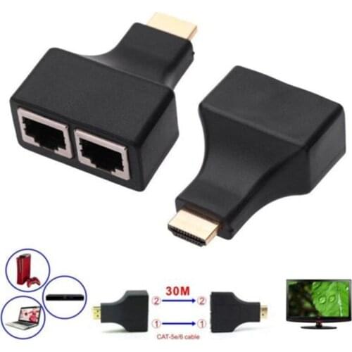 HDMI To RJ45 Dual Ports Converter Network Cable Extender Over by Cat5e/Cat6 Cables 1080p For HDTV HDPC PS3 STB