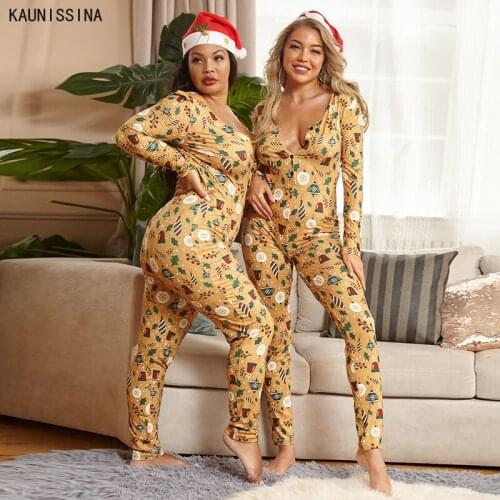 Sexy Onesie For Adult Cartoon Pajamas Onesie Pyjamas Women Slim Sleepwear Long Jumpsuit Christmas Party Wear Plus Size S-5XL