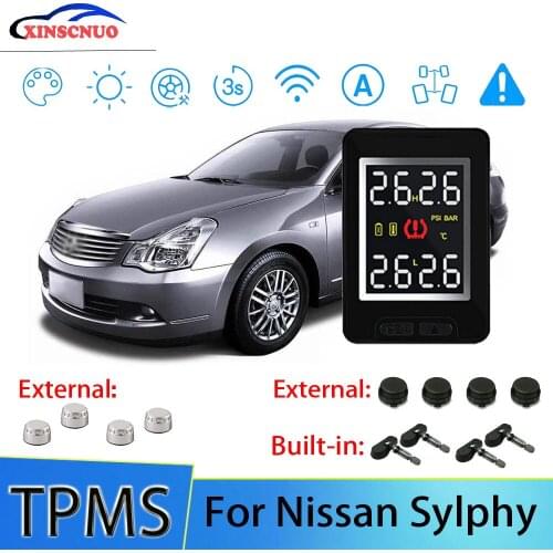 Smart Car TPMS Tire Pressure Monitor System For Nissan Sylphy With 4 Sensors Wireless Alarm Systems LCD Display TPMS Monitor
