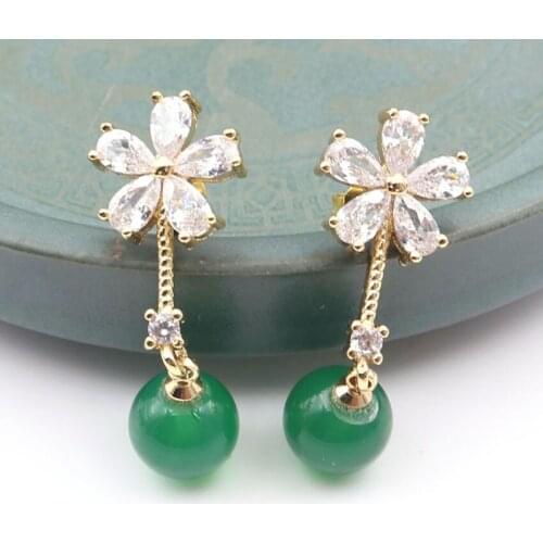 FYSL Light Yellow Gold Color Many Style Quartz Stone Round Beads Stud Earrings for Women with Cubic Zirconia Jewelry