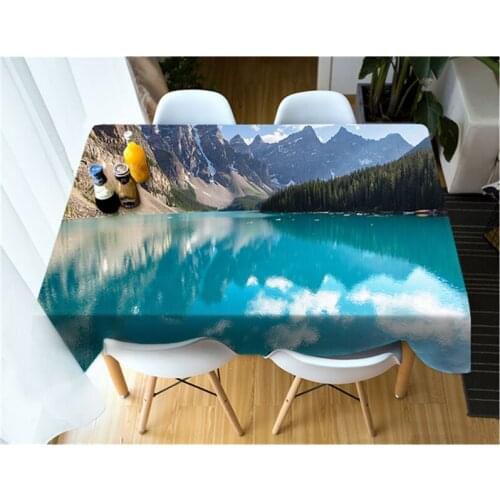 3D Landscape Scenery Beautiful Beach Pattern Tablecloth Washable Cotton Cloth Thicken Rectangular and Round Wedding Table Cloth