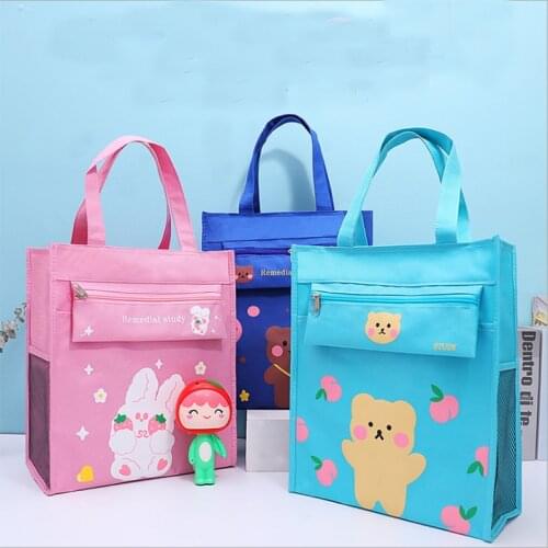 Cartoon Book Bag File Bag Students Hand-Held Make-Up Bag Large Capacity Stationery Storage Bag For Boys And Girls