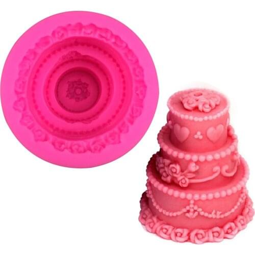 Three-tier cake Shape 3D fondant cake silicone mold kitchen chocolate jello pastry candy making soap candle decoration tool 0316