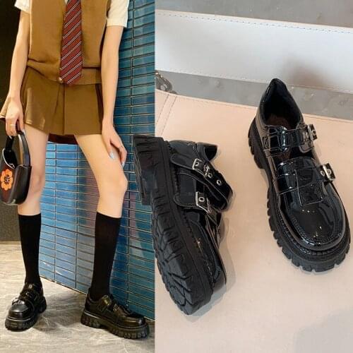 Mary Janes Lolita Shoes Patent Leather 2021 Women Platform Shoes Buckle Girls Thick Sole Ladies Shoes Black Cosplay Flats Shoes