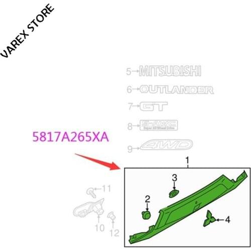 Exterior decorative panel of back door for Mitsubishi Outlander OEM: 5817A265XA 5817A265WA