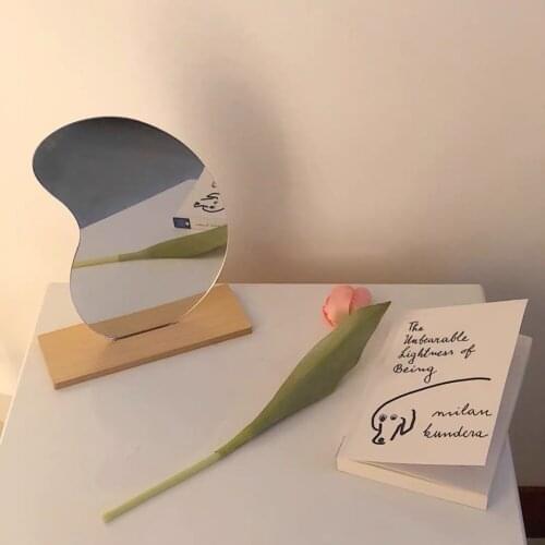 2021 ins Hot Sale Acrylic Makeup Mirror with Wooden Base Stand Irregular Edge Desktop Cosmetic Mirror Home Tabletop Decorations