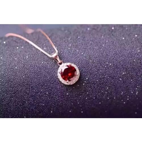 Natural red garnet pendant S925 silver Natural gemstone Pendant Necklace trendy Elegant simple round women party fine jewelry