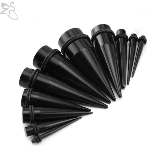 ZS 2.5-20MM Ear Tapers Kit Black Acrylic Ear Tunnels Plugs with O-Ring Punk Ear Gauges Piercing Ear Stretchers Piercing Jewelry