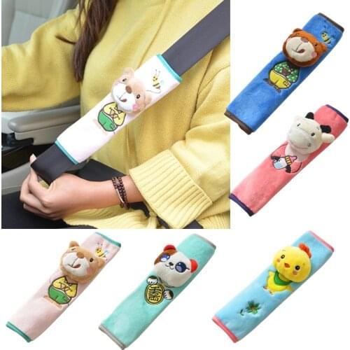 1 pair of Car Seat belt cover Child kids Shoulder Protection embroidery Plush Cotton padding cartoon safety belt Car Accessories