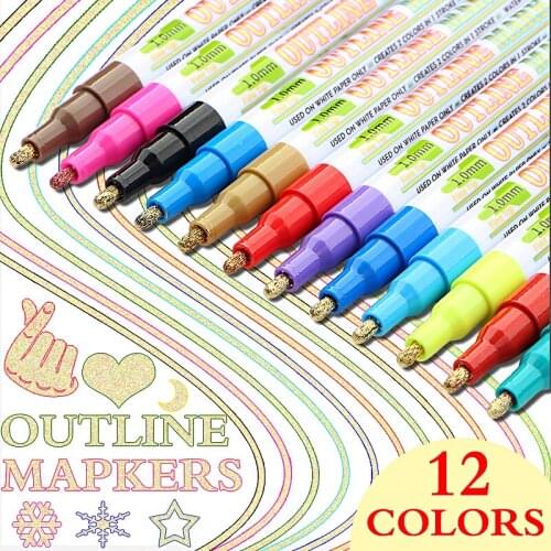 12/18color Metallic Colors Outline Marker Pen Gold Glitter Double Line Pen Painting DIY Photo Album Making Card Art Supplies
