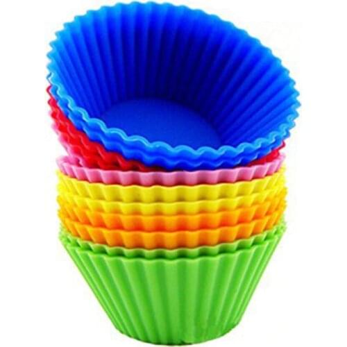 12pcs Silicone Baking Cups / Cupcake Liners Vibrant Muffin Molds in Storage Container (Mixed Color)