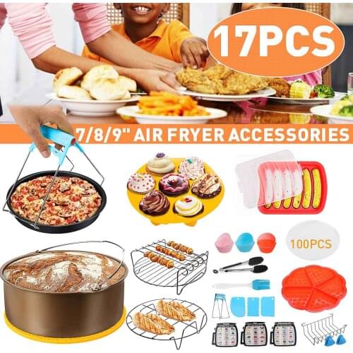 17Pcs Air Fryer 7/8/9 INCH Frying Cage Dish Baking Pizza Pan Tray Rack Grill Pot Air Fryer Accessories Kitchen Cooking Tools