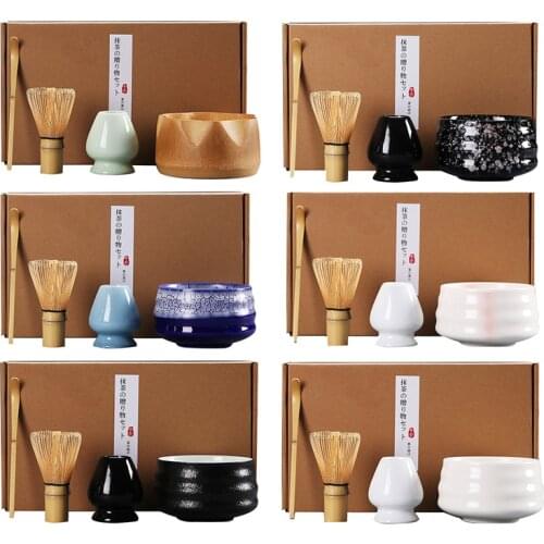 4PCS/set Traditional Matcha Giftset Bamboo Tea Whisk Spoon Whisk Holder Ceramic Matcha Bowl Japanese Tea Set Home Accessories
