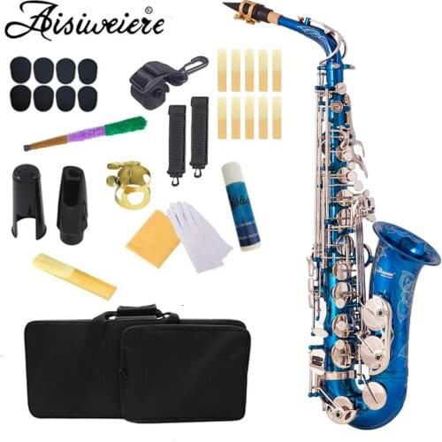 Aisiweier high-grade Blue silver Eb Alto Saxophone Brass Lacquered E Flat Sax 802 Key Type Woodwind Instrument