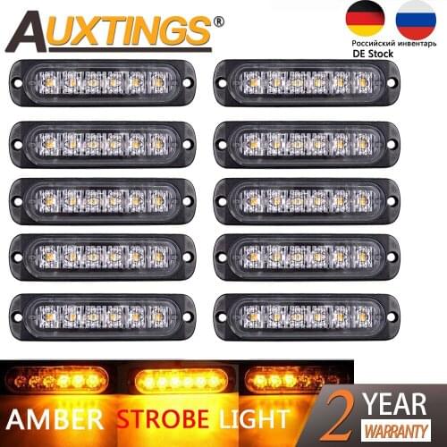 Auxting 10pcs Amber 6LED Car Truck Motorcycle Emergency Beacon Warning Hazard Flash Strobe Light Bar offroad Fog Lamp 12V 24V