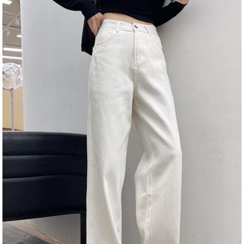 White Summer Denim Jeans Women High Waist Korean Streetwear Long Straigh Pants Vintage Wide Leg Pants Pockets Slim Fit