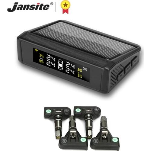 Jansite TPMS Wireless Car Tire Pressure Monitoring Intelligent System Solar Power charge LED Display with four Internal Sensors