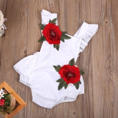 2020 Summer Newborn Infant Baby Girs Bodysuits Jumpsuit Clothes Rose Embroidery Ruffles Sleeveless Baby Outfits Sunsuit