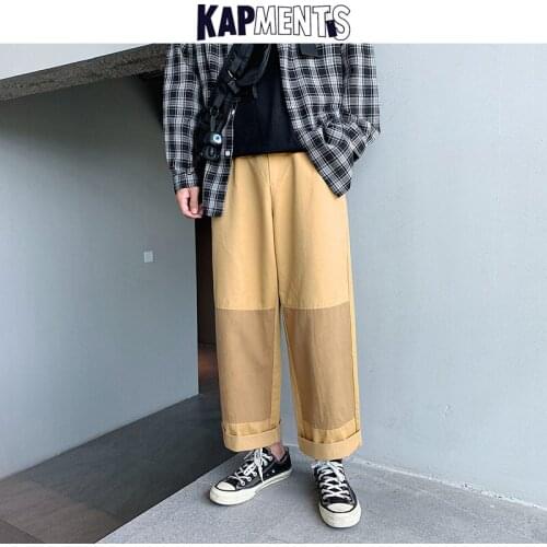 KAPMENTS Men Korean Patchwork Cargo Pants 2020 Overalls Mens Japan Style Joggers Pants Harajuku Man Streetwear Straight Trousers