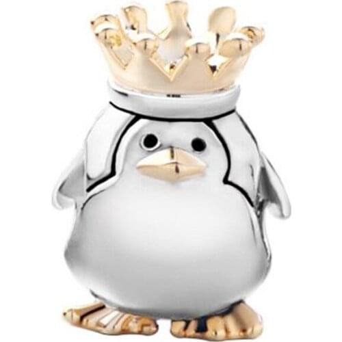 Animal Penguin King Imperial Crown Charm Beads Charmss for Bracelets Suitable for Pandora charm braceletbeads