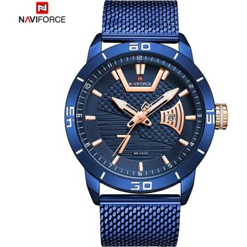 NAVIFORCE Mens Watches Casual Fashion Stainless Steel Strap Creative Waterproof Date Display Luminous Clock Male Luxury Watches