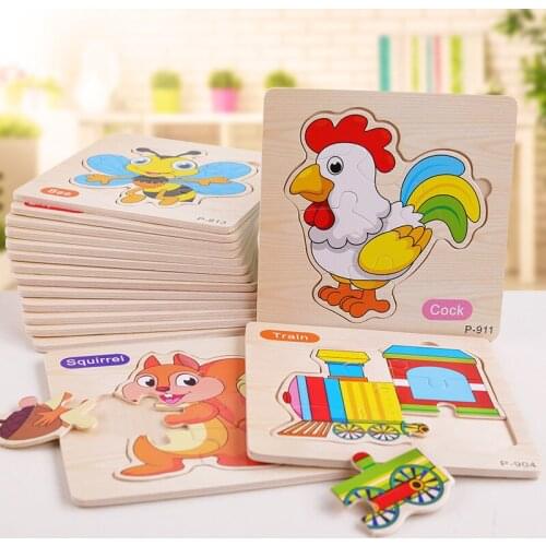 Kids Wooden 3D Jigsaw Puzzle Animal Traffic Car Baby Cognitive Learning Educational Toys for Children Intelligence Game Wood Toy