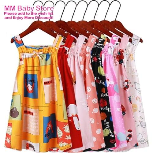 Kids Summer Dress For Girls Sleeveless Polyester Candy Color Cartoon Print Comfortable Breathable Girl Clothes Casual Skirt