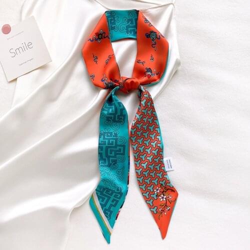 Long Silk Scarf Ribbon Women Satin Neck Hair Tie Band Soft Work Neckerchife 2021Luxury Designer Hijab Head Female Foulard