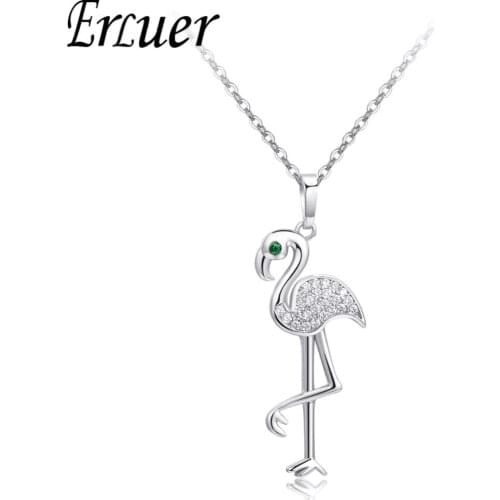 ERLUER Crystal Zircon Rose Gold Color Necklace For Women Flamingo Pendant Charm Choker& Pendants lover Gift jewelry