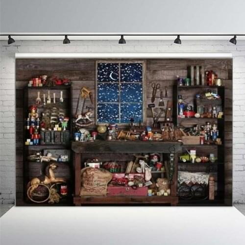 Christmas Store Shop Backdrop Snow Window Wood Shed Mechanic Tools Backdrops Photography Backgrounds Child Portrait Photocall