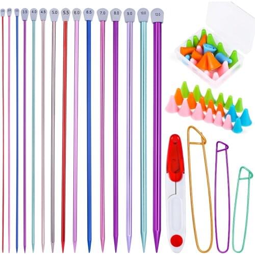 Imazy Sweater Scarf Needles Single Pointed Knitting Needles Point Protectors Long Straight Aluminum DIY Weaving Tool