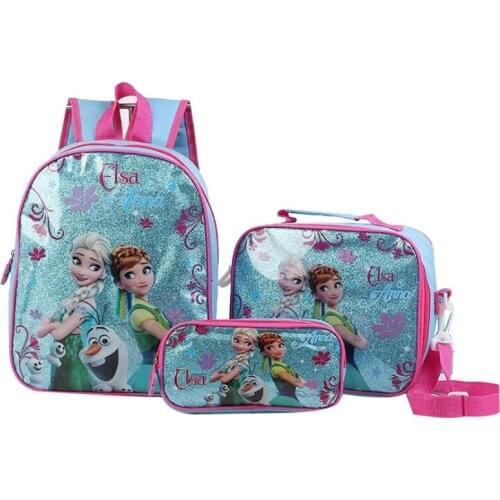 DisneyHot Fashion Kids Girls Cartoon Elsa Princess Schoolbags Cute Kids Backpacks Waterproof Children School bag 3 Piece Set