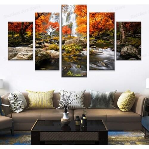 Canvas HD Prints Poster Modular Wall Art Pictures Frame 5 Pieces Autumn Nature Forest Landscape Painting Living Room Home Decor