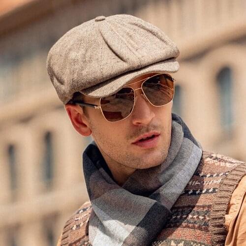 Men Newsboy Hats Wool Cap Thick Warm Vintage Tweed Short Brim Spring Autumn Classic Style Man Winter Fashion