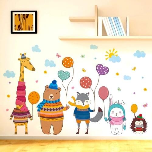 [shijuekongjian] Animals Wall Stickers DIY Cartoon Mural Decor Decals for Kids Rooms Baby Bedroom Children House Decoration